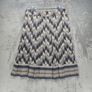 Talbots Women's Gray And Brown‎ Pleated Midi Skirt Chevron Pattern NWT